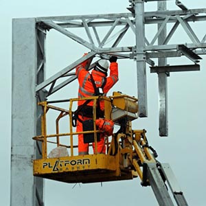 An operative carrying out electrification work. Photo courtesy of Network Rail.